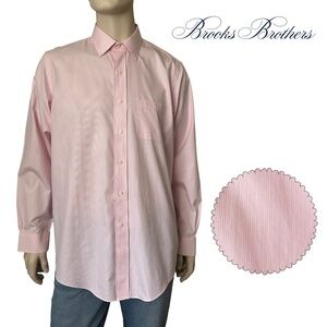 Brooks Brothers Dress Shirt Long Sleeve 100% Cotton Pale Pink White Stripe